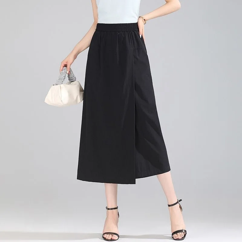 Women's Summer Thin Ice Silk Wide Leg Pants Casual Skirt Pants Drapey Loose Fit Comfortable Breathable Fashionable 2026 Style
