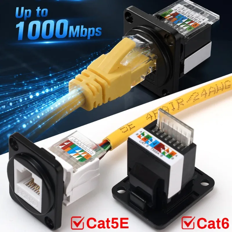 CAT5E/CAT6 Network Cable Scoket RJ45 Panel Installation Module Shielded Solder-free Network Cable Extender Cat 6 Panel Connector