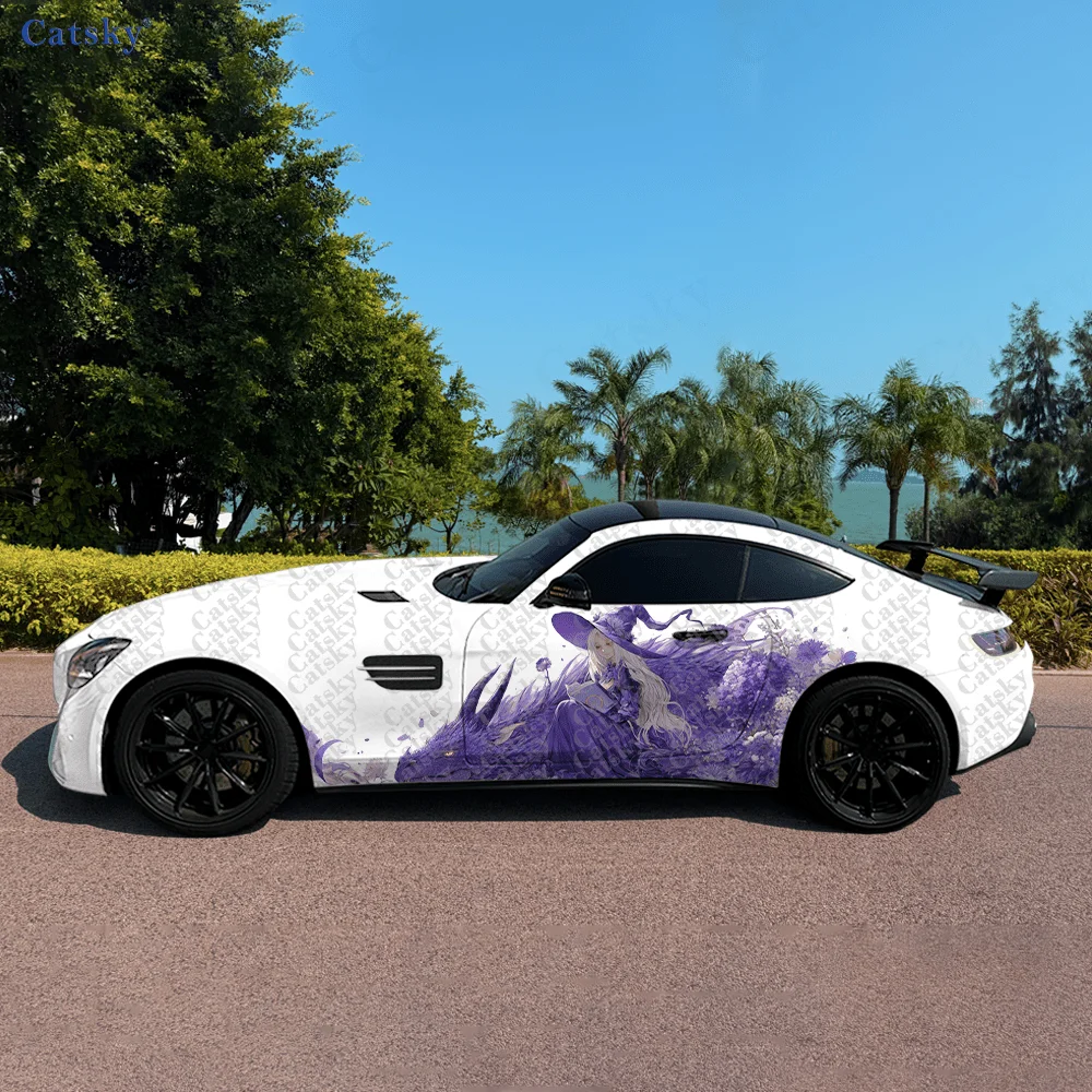 

2pcs Purple Dragon and Girl Floral Car Side Wraps, Self-Adhesive PVC Waterproof & Scratch-Resistant Stickers, Car Accessory Gift