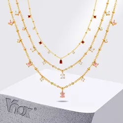 Vnox Sparking Clear Stones Charms Necklaces for Women,Gold Plated CZ Stones Pendant Necklaces,Trendy Jewelry Gifts for Girls