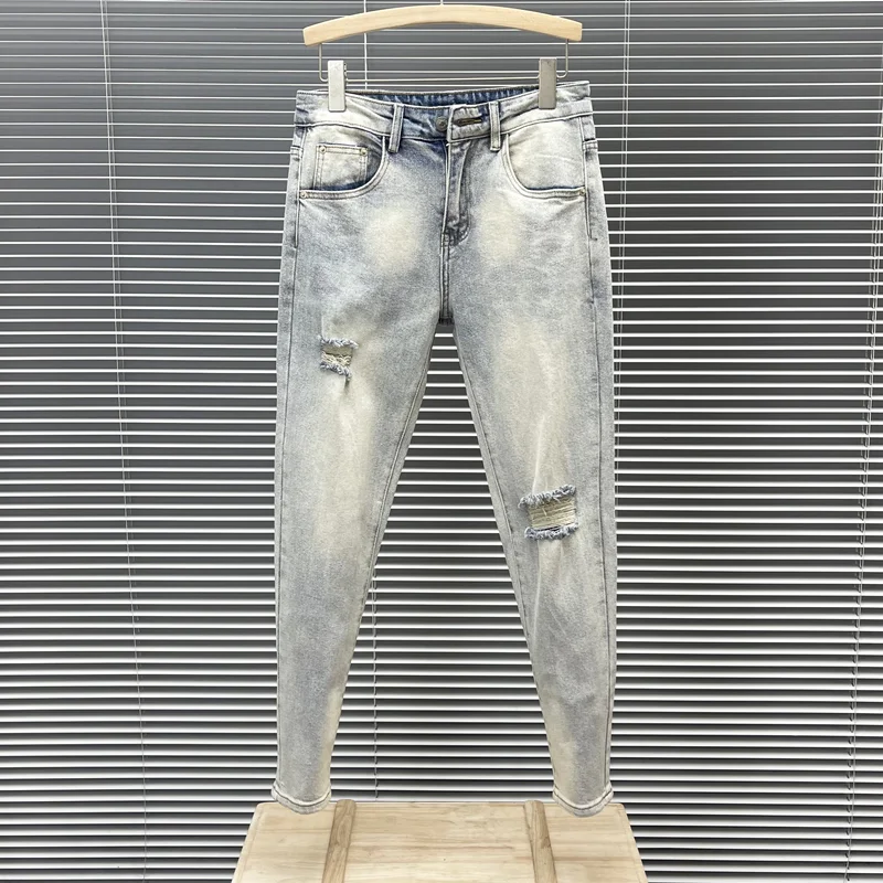 

Luxury Man Clothing Brands Vintage Clothes 2026 Trendy Brand Spring Autumn Jeans Men's Vintage New Elastic Feet Korean Pants