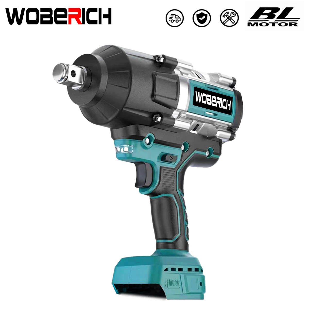 

WOBERICH 3100N.M High Torque Brushless Electric Impact Wrench Lithium-Ion Battery Cordless Electric Wrench for Makita 18V