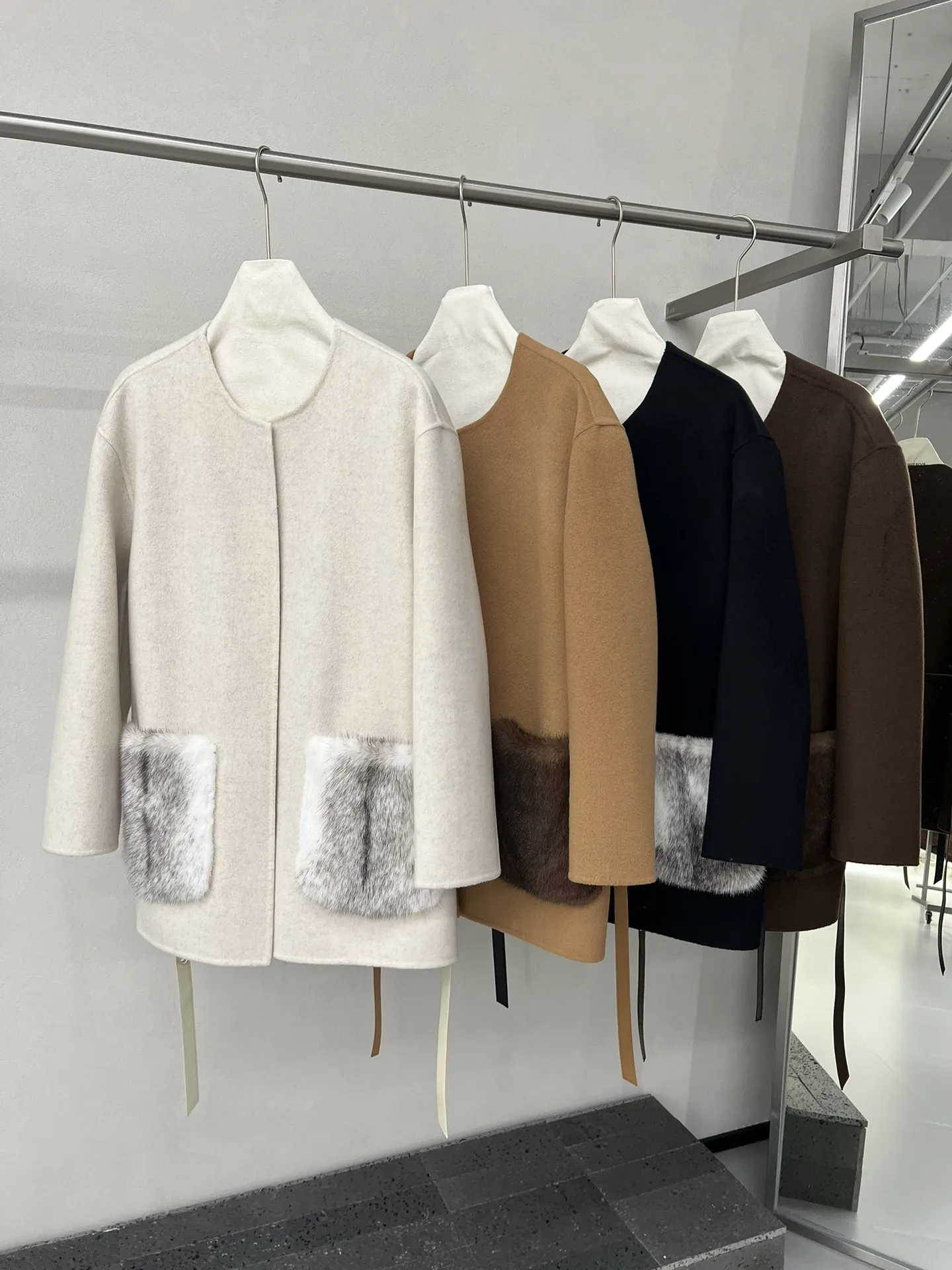 秋冬高級コート 秋冬新作 ブルーミンク ミンクファー襟付き カシミヤウールコート レディース