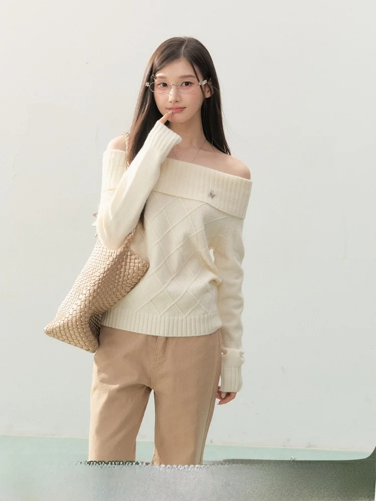 

Корейский вязаный свитер на одно плечо с длинным рукавом, теплый, модный, для женщин, весна-осень, сезонный, цветной топ