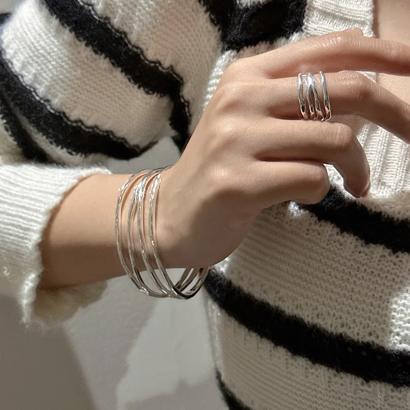 

S925 Sterling Silver Korean Fashion Multilayer Ring Textured Sense Original Single Fashion Personality Ring for Gift