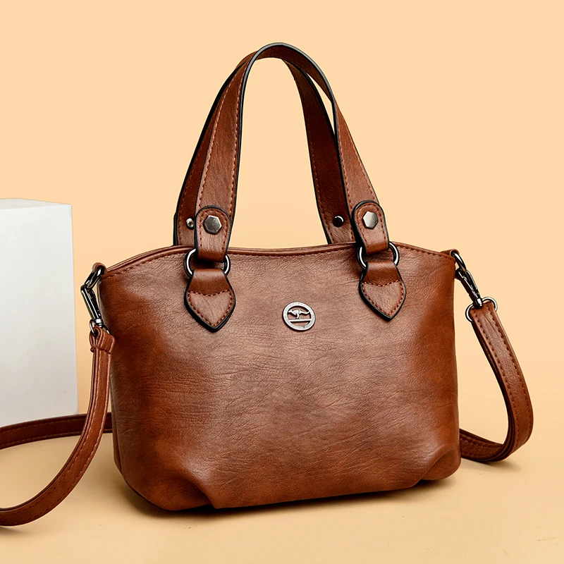 

2025 New High Quality Soft Leather Women's Handbag Solid Color Retro Women Shoulder Bags Luxury Women's Tote Bag Shopping Sac