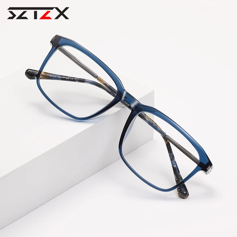 SZTZX موضة جديدة إطار مربع مكافحة الضوء الأزرق الرجال نظارات للقراءة الرجال النساء قصر النظر وصفة طبية بصرية نظارات مخصصة
