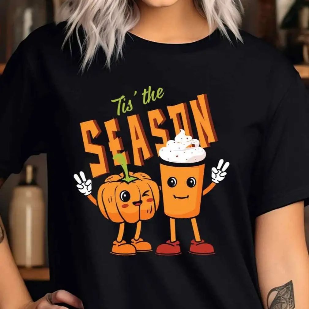 Tis The Season Pumpkin Coffee Latte T Shirt Thanksgiving Retro Halloween Kids Sublimation Fall