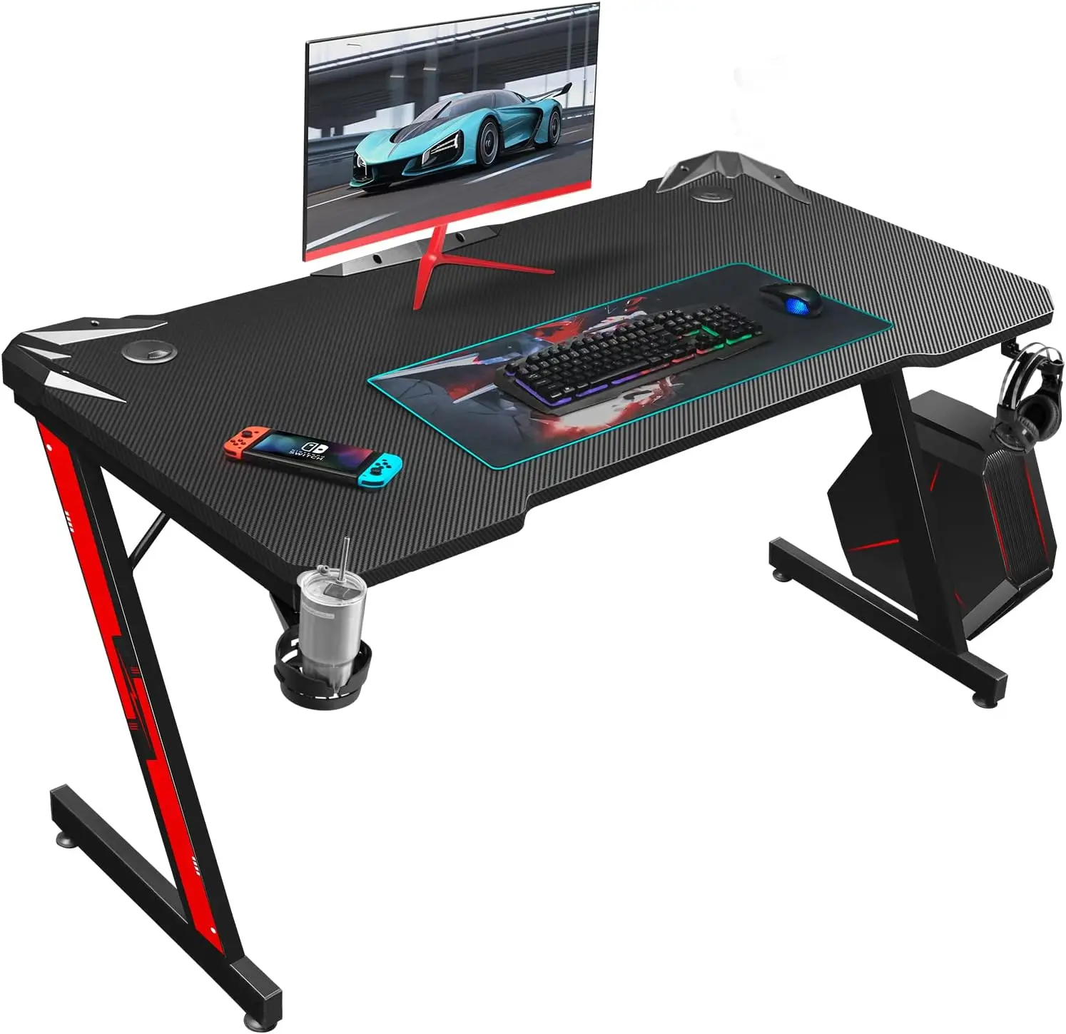 Comfort Corner Gaming Desk, Computer Desk with Carbon Fiber Surface, Gaming Table Z Shaped Workstation Home Office Desks