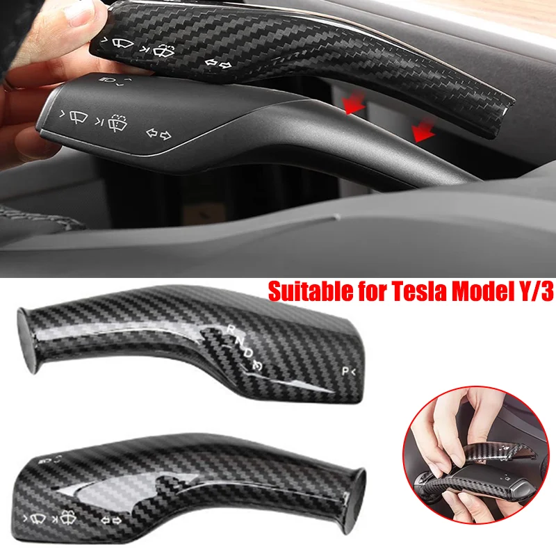 1 Pair Carbon Fiber Steering Wheel Whift Protection Cover For Tesla Model 3 Y ABS Car Column Shift Knob Cover Decor For Tesla