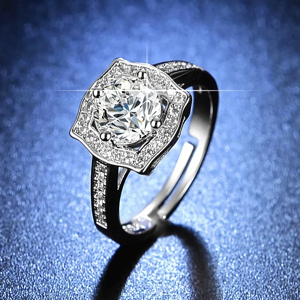 New 925 Sterling silver romantic Crystal square Rings for women Adjustable size fashion party wedding Accessories Jewelry gifts