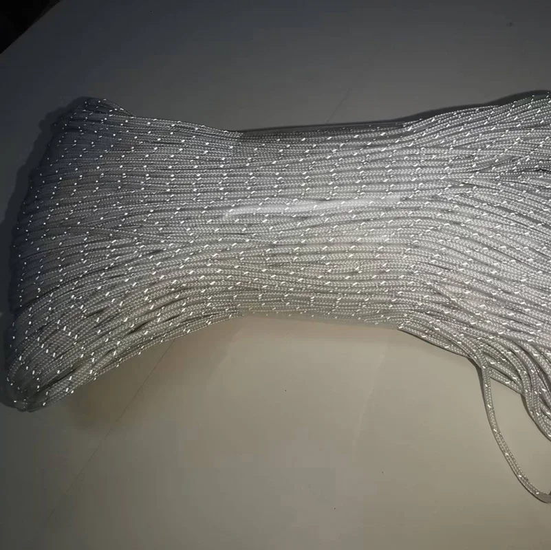 Cuerda reflectante de paracaídas de 2 mm de diámetro, blanca, que refleja la luz, para camping, pesca, equipo de tienda de campaña, pulsera de cuerda de paracaídas, joyería DIY