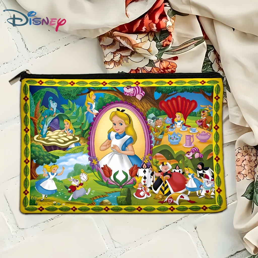 1 bolsa de maquillaje con cremallera de Alicia en el país de las Maravillas: patrones impresos vibrantes con el Sombrerero loco, el gato de Cheshire y los amigos, bolsa de almacenamiento de joyas, bolsa con cremallera de viaje perfecta, regalo de cumpleaños divertido