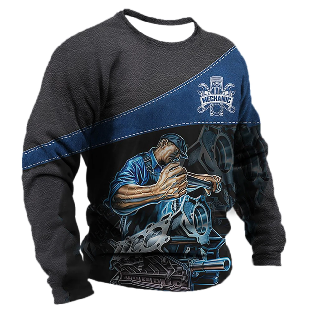 

Vintage Mechanic T Shirt For Men Mechanic Tools Printed Long Sleeve Tee Pullover Male Round Neck Street Oversized Cotton T-shirt