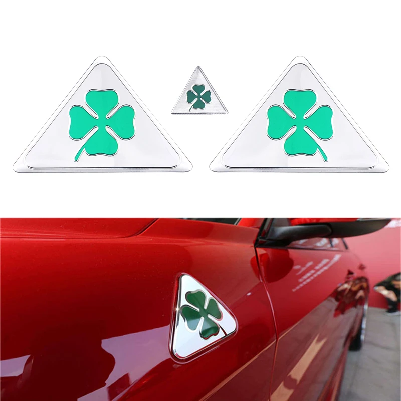 3 szt. Zielona liลฤ koniczyny naklejka z Logo dla Alfa Romeo Giulia Mito Giulietta 156 159 Sportiva boczny bลotnik naklejana etykieta nadwozia