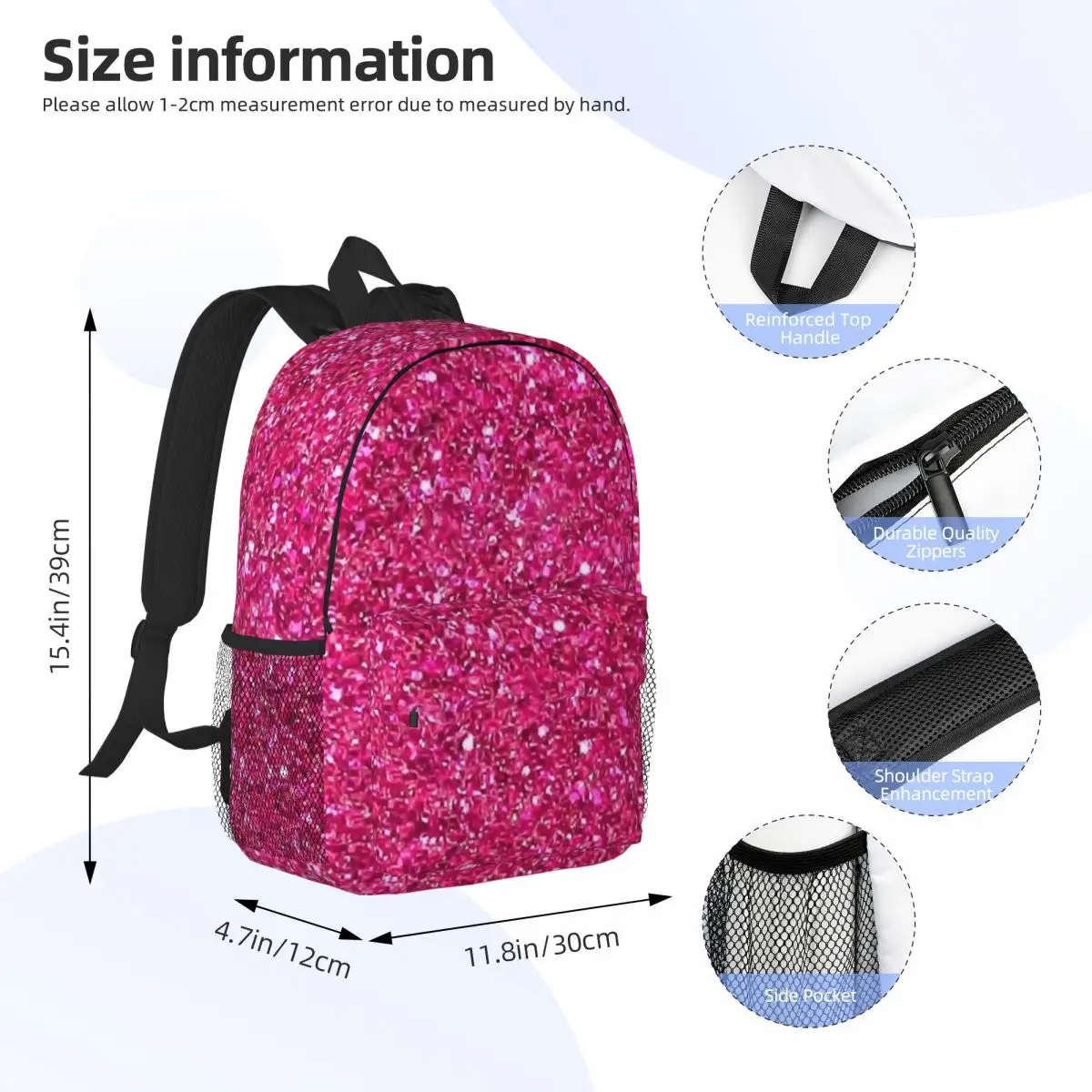 Bubblegum Pink Glitter Backpacks Boys Girls Bookbag Fashion Students School Bags Travel Rucksack Shoulder Bag Large Capacity