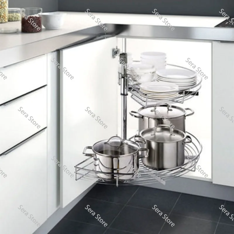 Corner Cabinet Organizer - 180 Degree Rotating Arc Basket, Double Tier Pull Out Shelf for Maximizing Kitchen Space