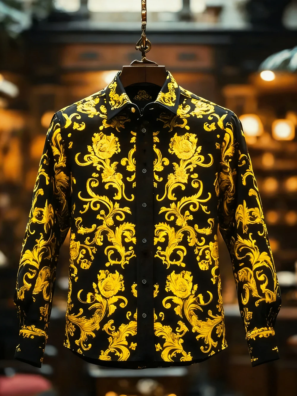 

Men's Tengman high-definition 3D printed shirt, stretch fabric long-sleeved shirt Hawaiian vacation social party clothes for men