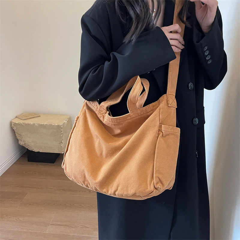 

Solid Color Canvas Handbags 100% Cotton Casual Totes Japan And Korea Cloth Packages Large Capacity Leisure Or Travel Bags Women