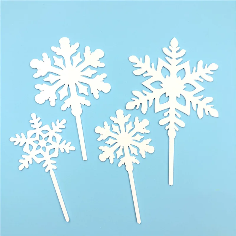 16pcs Snowflake Cupcake Toppers, Frozen Theme Cake Decorations, for Ice & Snowflake Theme, Happy Birthday Cake Top view 5