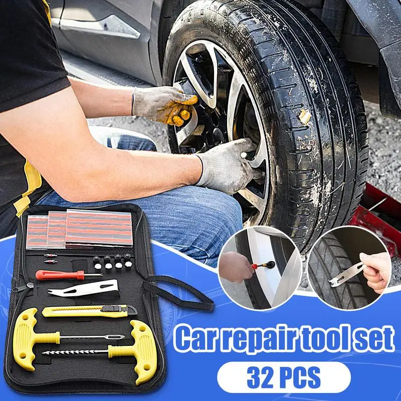 Car Tire Repair Kit Studding Tool with Rubber Strips Tool Puncture Plug Tool Set Glue Free Auto Motorcycle Repair Tire Film Nail