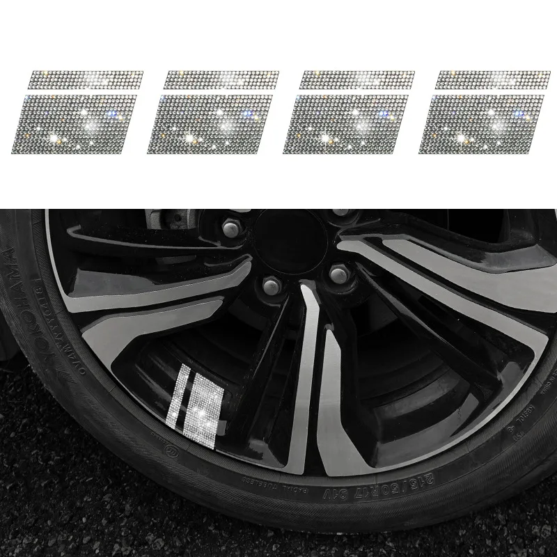 8PCS Beautiful Car Wheel Hub High-End Rhinestone Decal Wheel Rim Reflective Car Sticker Tire Modification Custom Creative Stripe