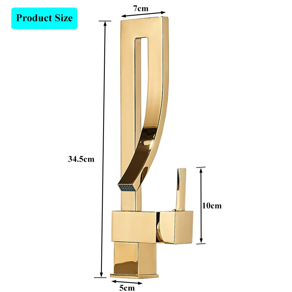 Shiny Gold Bathroom Basin Faucet Cold Hot Deck Mounted Mixer Crane Tap Black Nickel Chrome Brass Waterfall Mixers Single Hand