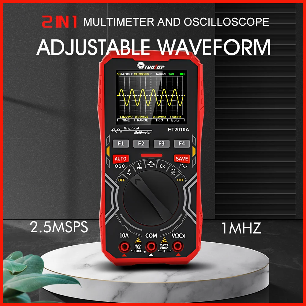 TOOLTOP ET2010A Digital Oscilloscope Multimeter 1Mhz 2.5MSps Color Handheld Oscilloscope AUTO Waveform Electronic DIY Tools