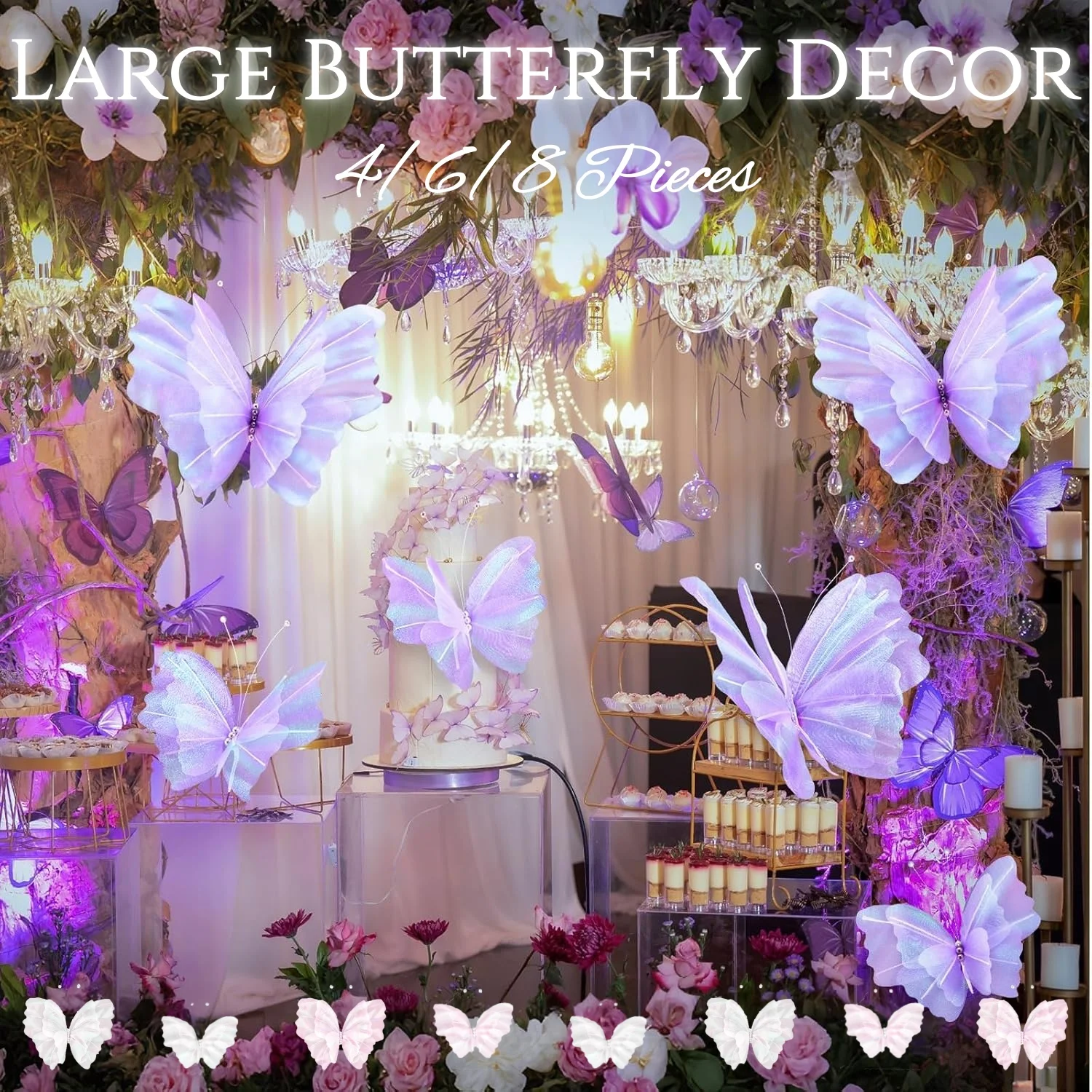 4-8 Piezas de Decoraciones de Mariposas Grandes, Mariposas Grandes para Decorar, Decoración de Mariposas Grandes para Baby Shower, Fiesta de Cumpleaños, Boda