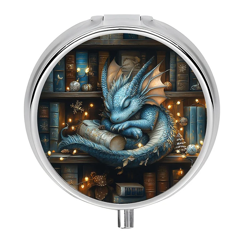 Single piece, flat, dreamy dragon-themed round three-compartment box, home goods, high-end minimalist design, decorative metal storage box, used for storing medication and vitamins