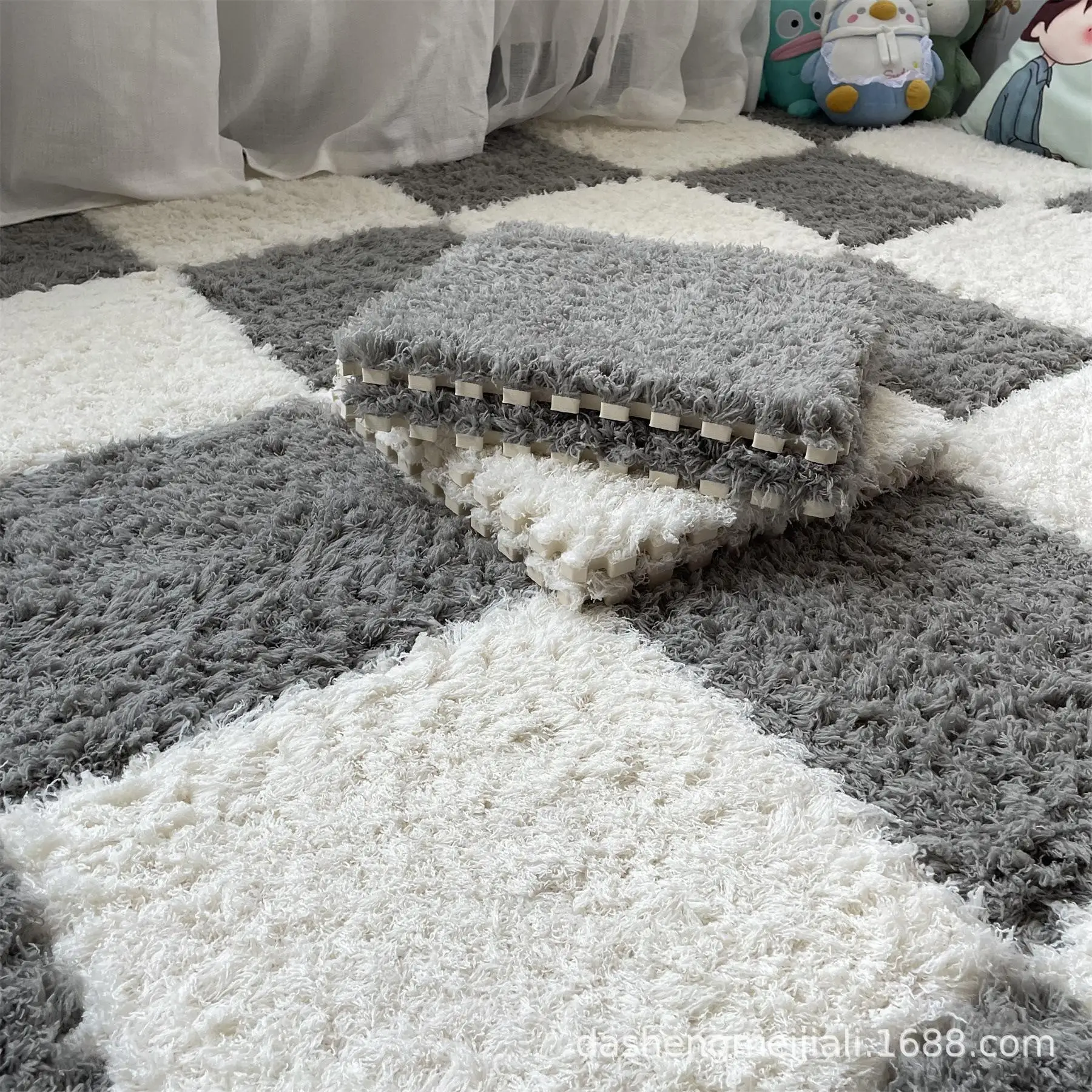Plush Foam Floor Mat,  Soft Baby Play Interlocking Foam Carpet Tiles with Border Fluffy Play Mat Floor Tiles Climbing Rugs