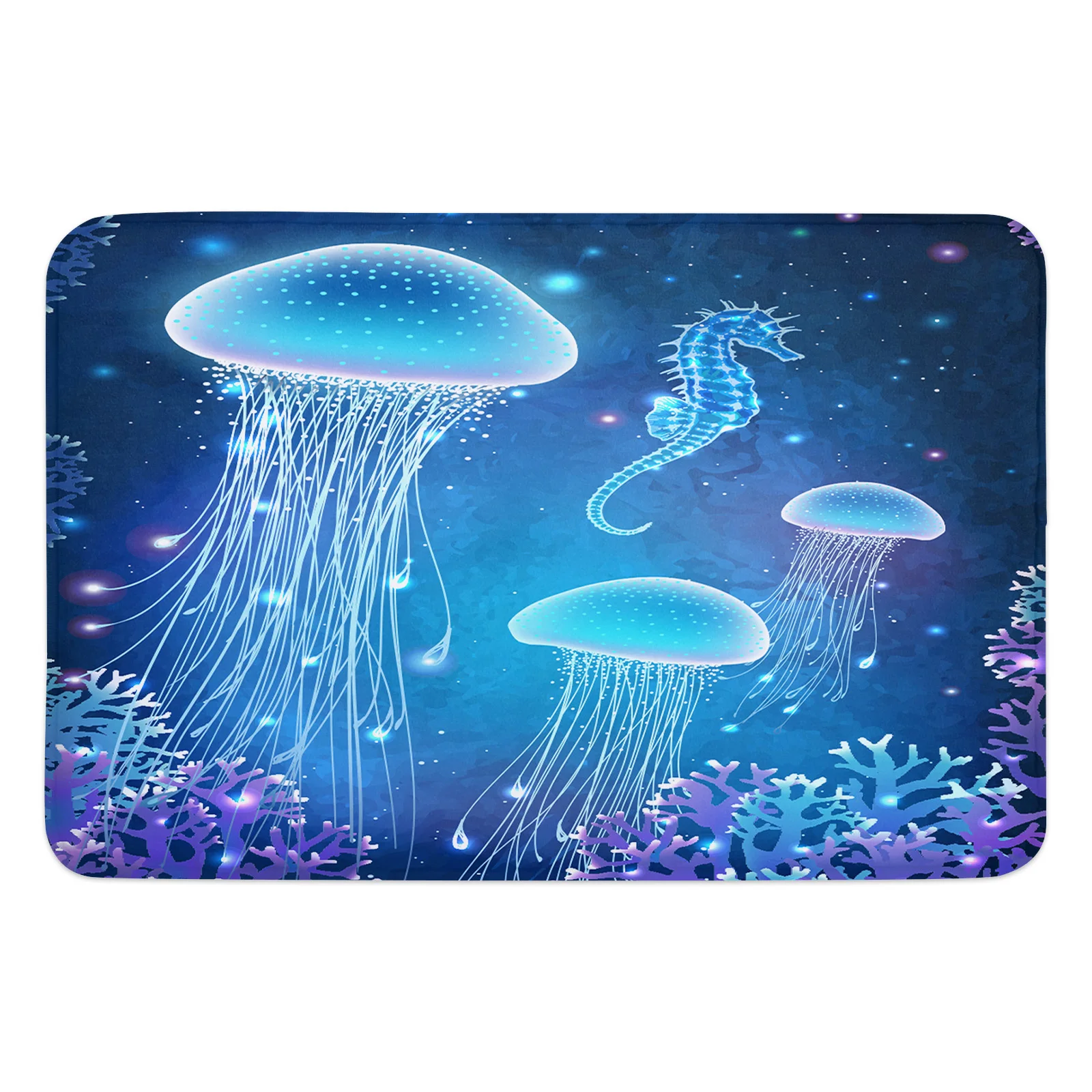 Blue Jellyfish Hippocampus Coral Kitchen Floor Mat Living Room Decor Carpet Home Hallway Entrance Doormat Anti Slip Rug