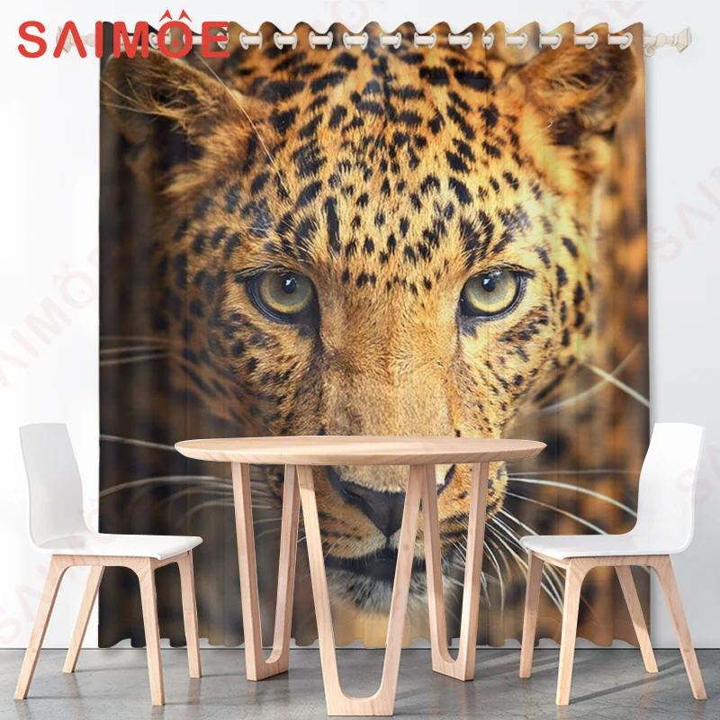 Modern Classic Savannah Animal Pictures Background Curtains Tiger Lion Thin Polyester Fabric Office Custom Decoration with Hooks