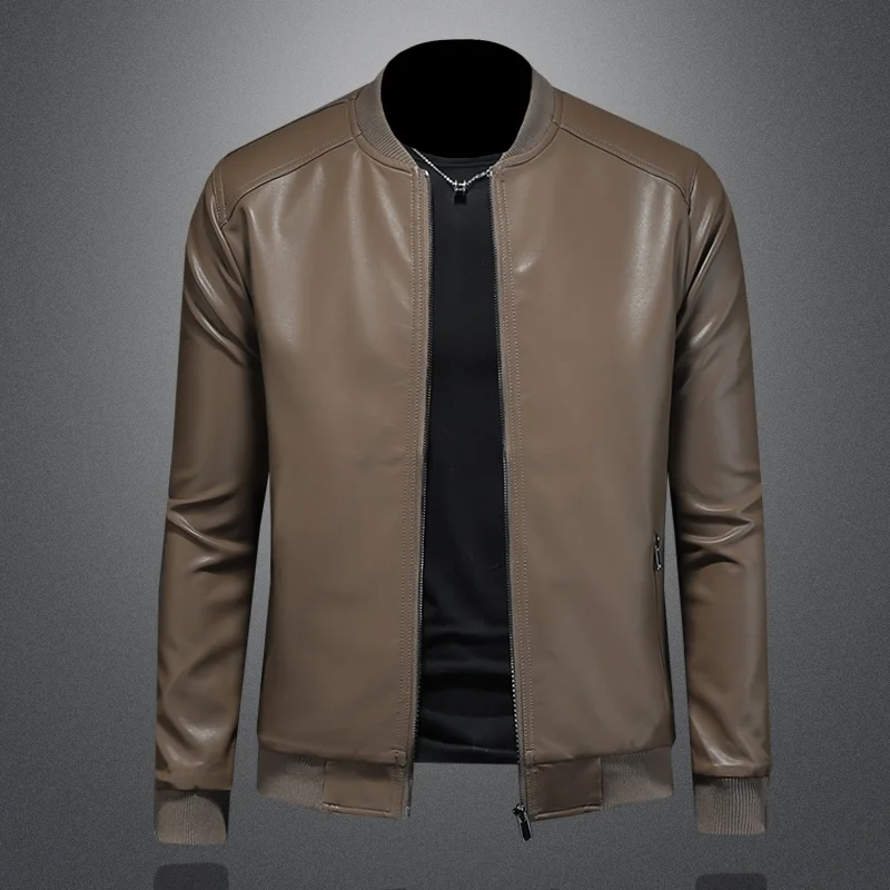 

Стильная мужская кожаная куртка-косуха 2025 года с воротником-стойкой, приталенная, осенне-зимняя, новинка, с воротником-бомбером, для мотоциклистов