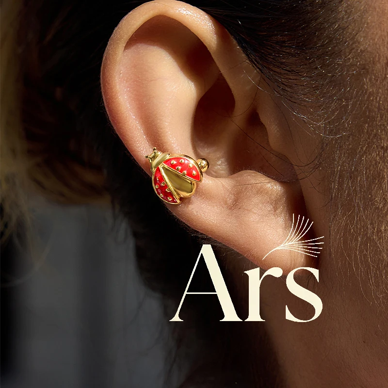 Ars Red Enamel Ladybug No Piercing Ear Cuff 18k Gold Plated Cartilage Earrings Dainty Stainless Steel Clip Earrings for Women