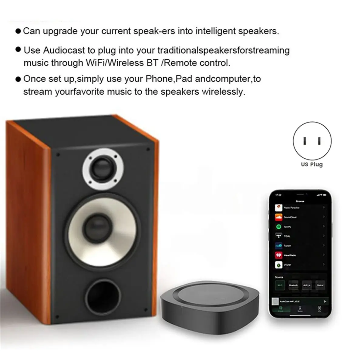 Audiocast Pro M20 Wireless WiFi Audio Music Receiver Multi Room Audio Wifi BT5.0 Music Player Box Hifi System EU Plug