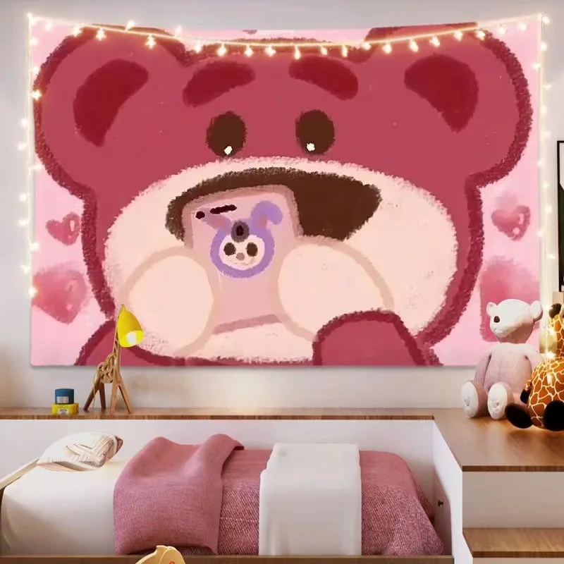 Strawberry Bear Hanging Cloth, Net Red, Cute Cartoon Wall Cloth, Student Girl Heart, Dormitory Bedroom Background Cloth