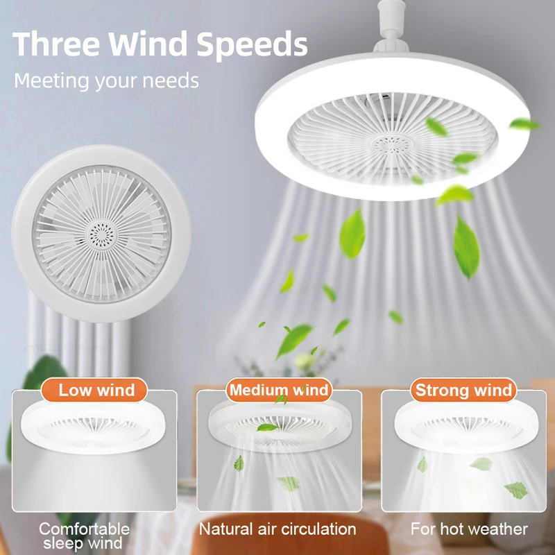 Lámpara de ventilador de techo con Control remoto, ventilador eléctrico E27, luz de ventilador silenciosa, ventilador de techo LED inteligente