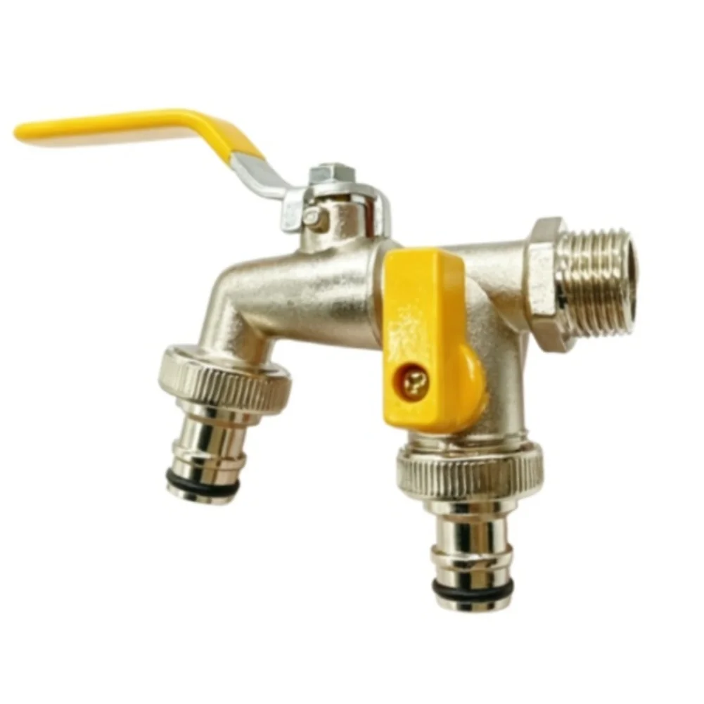 Copper 1/2 Dual Outlet Hose Splitter for Garden Faucet Efficient Two Way Watering Compatible with Standard Threads