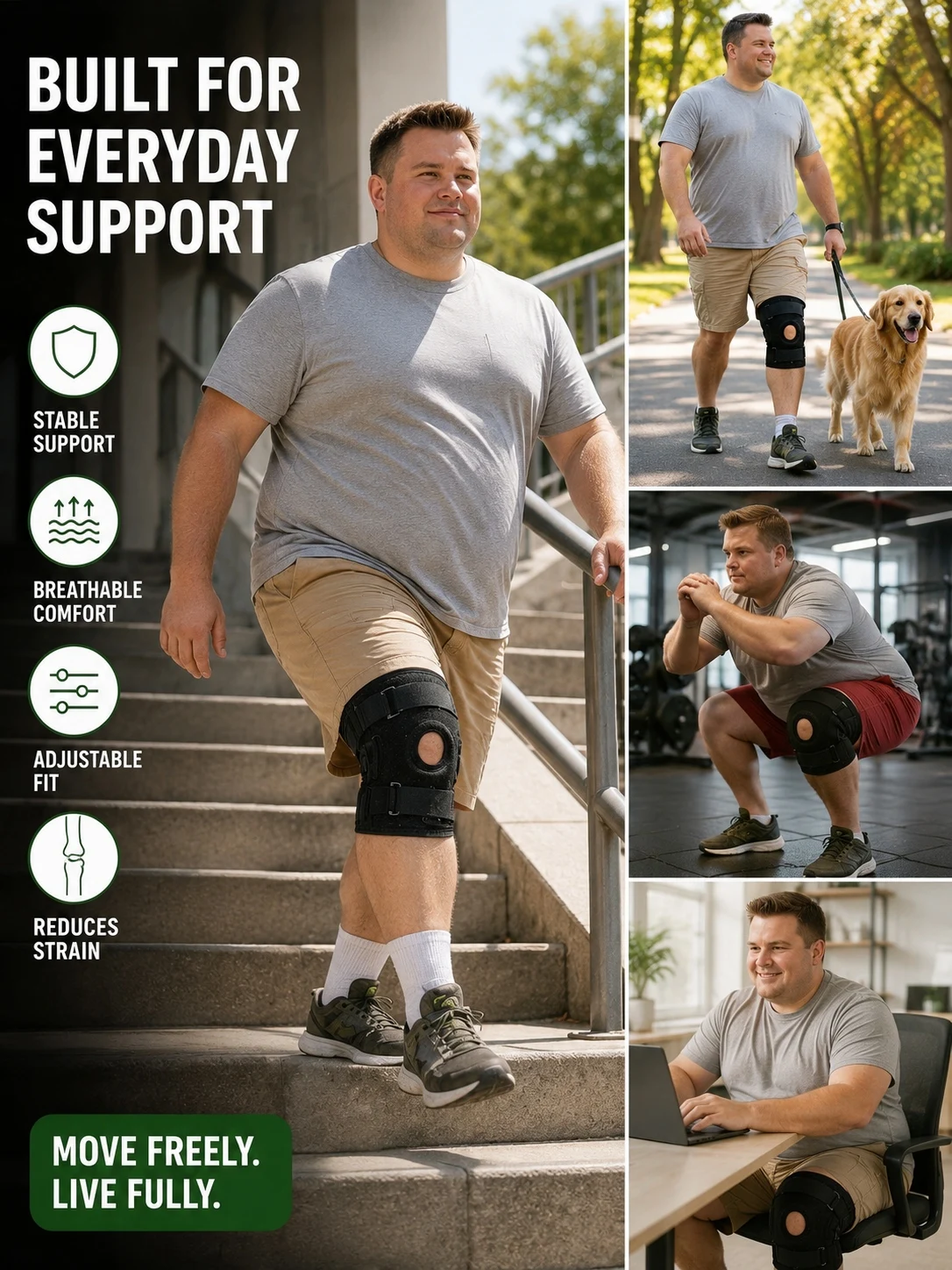 Übergröße Kniebandage XL-8XL, Extra Große Verstellbare Knieunterstützung mit Patella-Stabilisator, Kompressionsbandage zum Laufen und Gehen – Detail 10