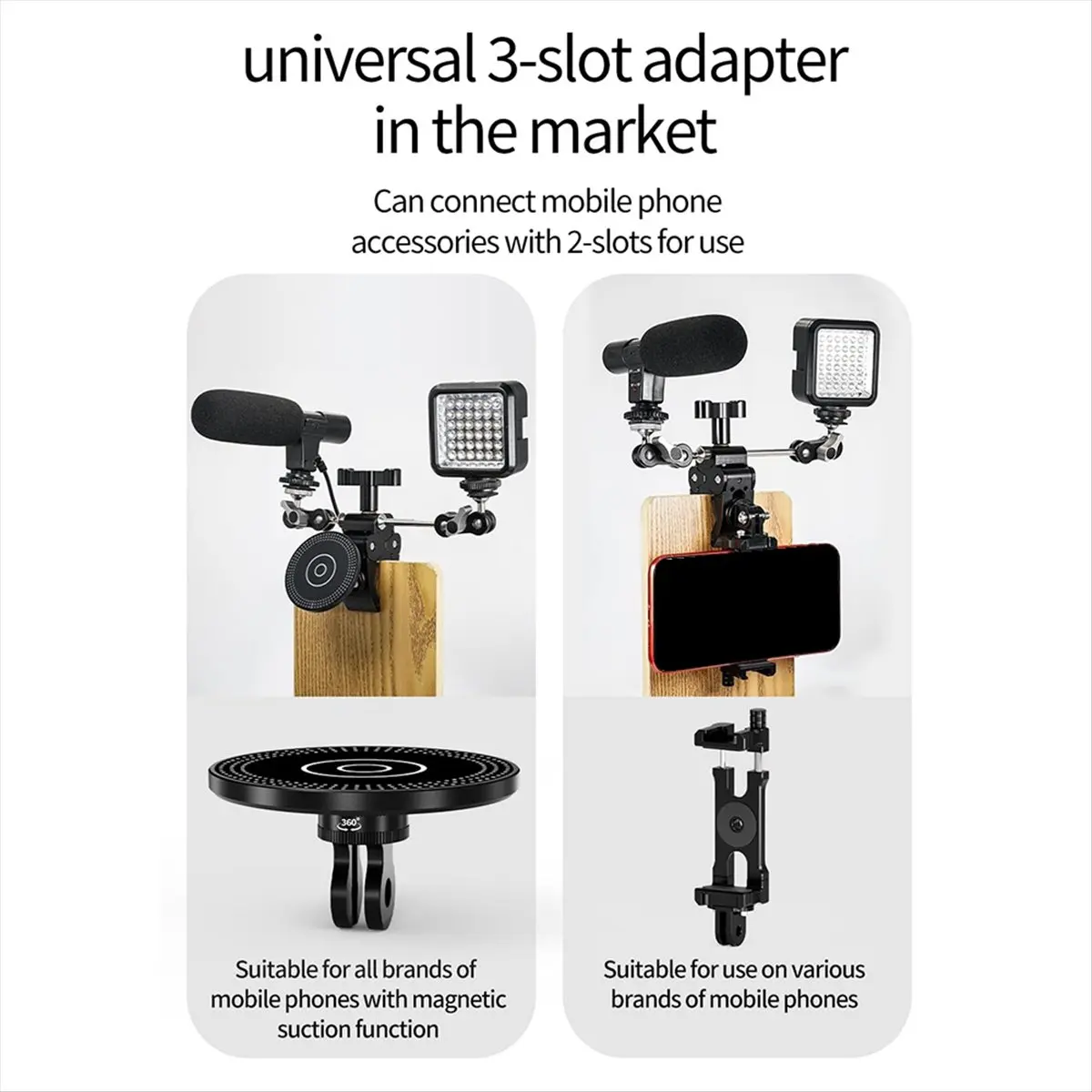 Universal 3-Card Front and Rear 180° Adjustment Super Clamp Camera Mount Handlebar Pole Tube Tripod Desk Camera Holder