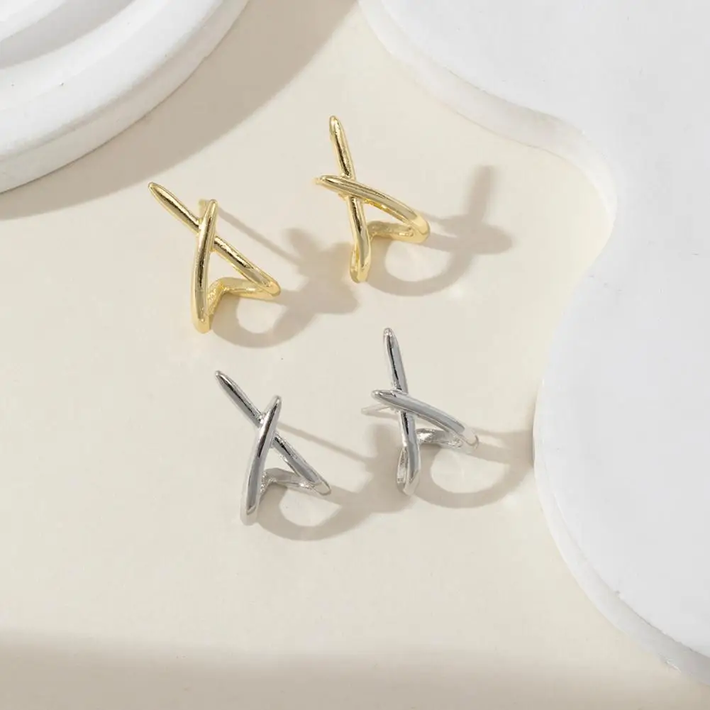 1 Pair Women Earrings Geometric Cross Alloy Hollow Out Anti-slip Smooth Stud Earrings Daily Ear Jewelry for Commuting Party Club
