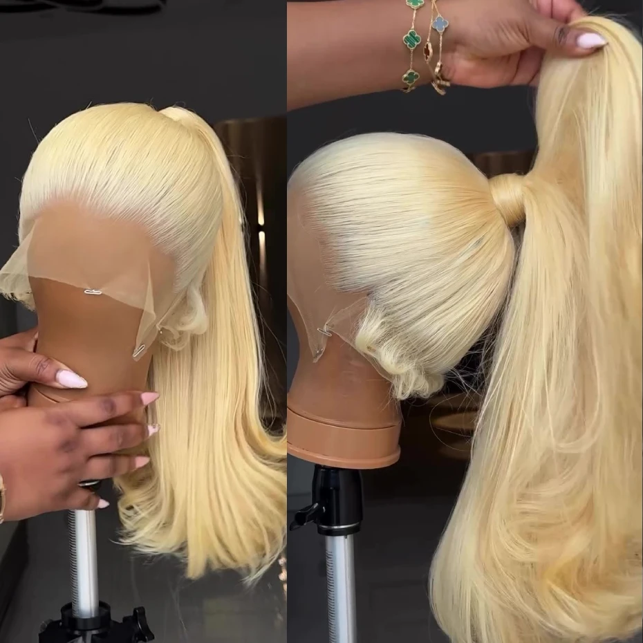 30 40 Inches 613 Honey Blonde Colored Human Hair Wig Bone Straight 13x6 HD Lace Frontal Wig Pre Plucked Ponytail Bun 360 Lace Wig Peruvian Raw Blond Hair 13x4 Transparent Lace Front Human Hair Wig