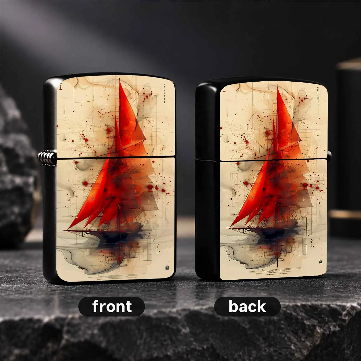 Vintage Artistic Sailboat Pattern Lighter, Abstract Red Sailing Ship Themed Portable Igniter, Delicate Decorative Practical Accessory For Daily Commute Outdoor Travel Home Use, Ideal Unique Gift For Different Occasions A Humorous And Intere