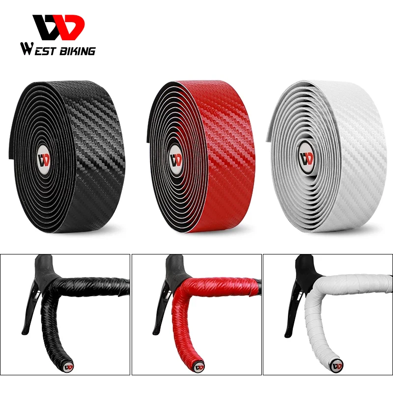 West Biking-PU Leather Bicycle Handlebar Tape, Road Bike Tapes, 3K, fibra de carbono, acessórios de bicicleta