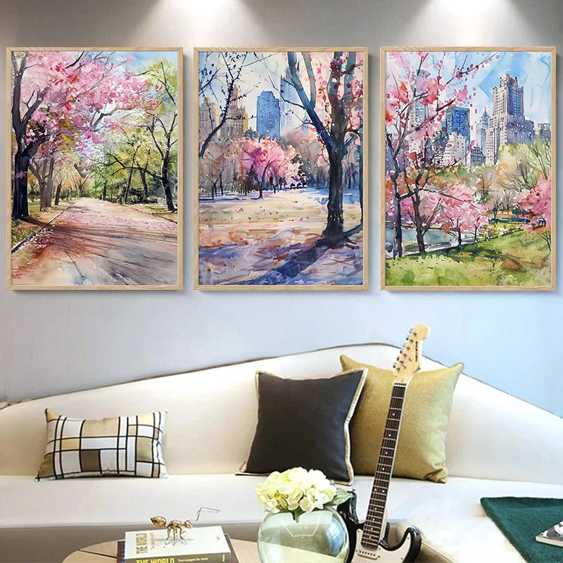 Unframe Watercolour Wildflower Landscape Poster Rustic Meadow Floral Lake Scenery Canvas Painting Wall Art for Living Room Home