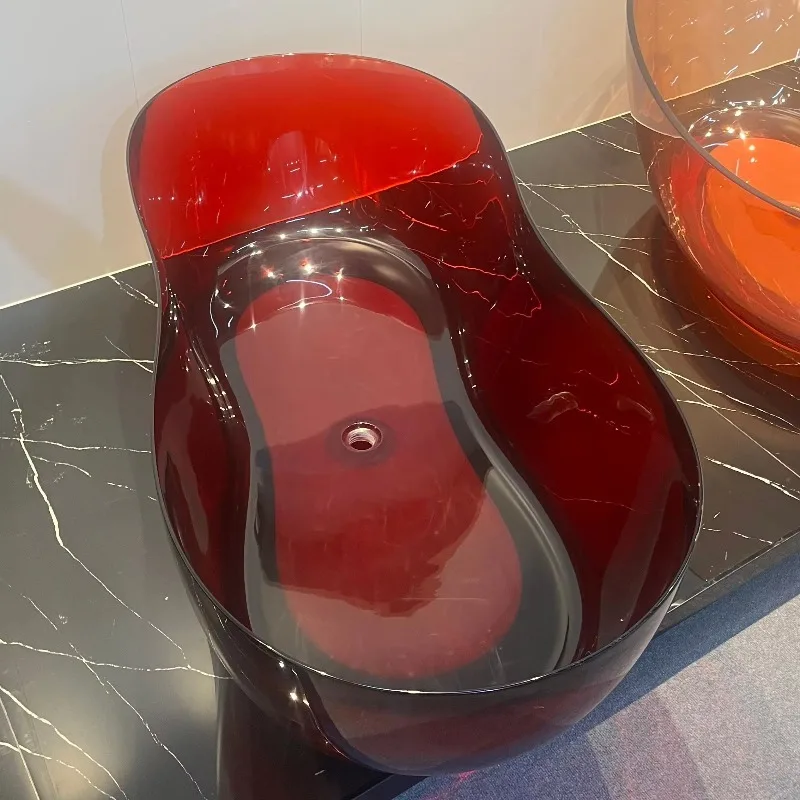 Modern Freestanding Clear Resin Bathtub Transparent Solid Surface Soaking Whirlpool Bath Tub With Drainer For Bathroom Hotel Use