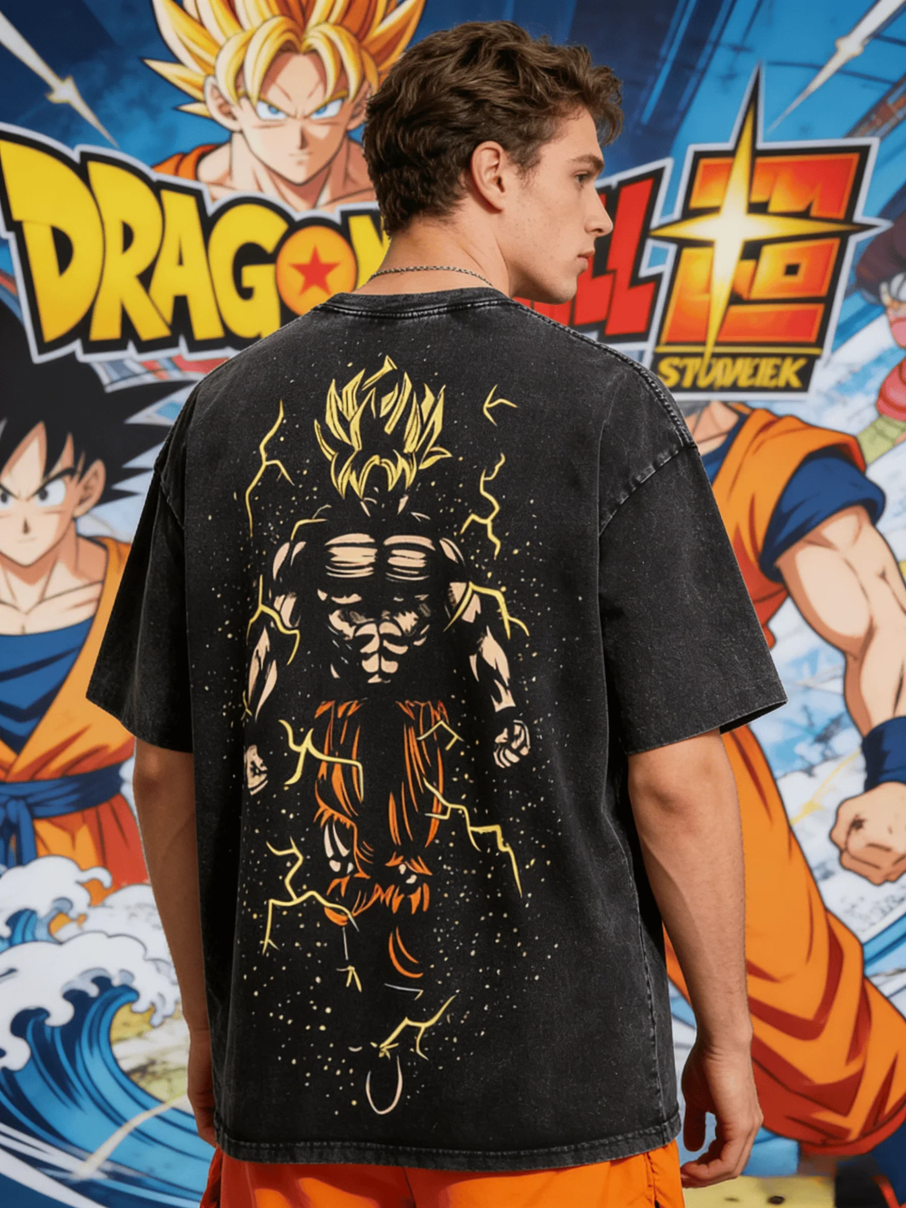 Camisetas Unisex Extra Grandes con Estampado Vintage de Dragon Ball 2026, Camisetas de Algodón Lavado con Diseño de Gohan Super Saiyan Goku Blue Lightning Anime