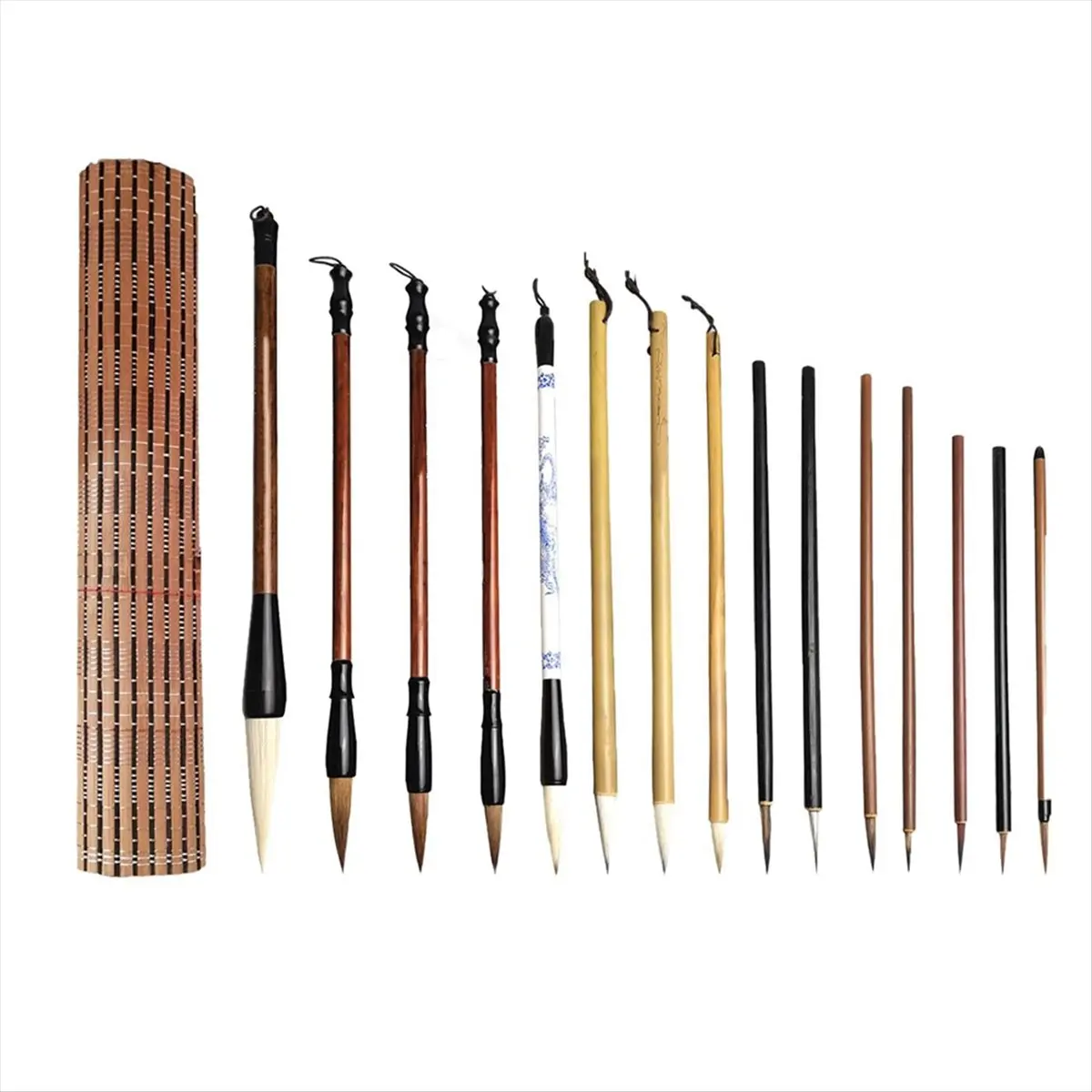 DT38 Chinese Calligraphy Brushes Set, 15Pcs Chinese Writing Brushes with Bamboo Pen Holder Japanese Painting Ink Brushes