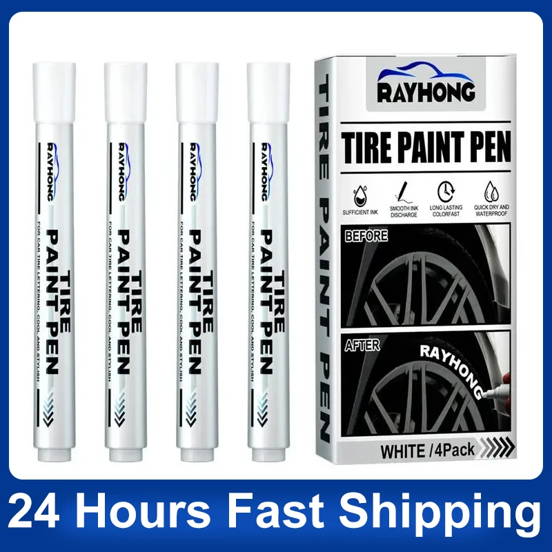 Car Tire Marker Pen Paint Pen Waterproof Anti Fade 4PCS Marker Pens Safe Tire Pen Car Accessories For Metal Paper Glass Stone